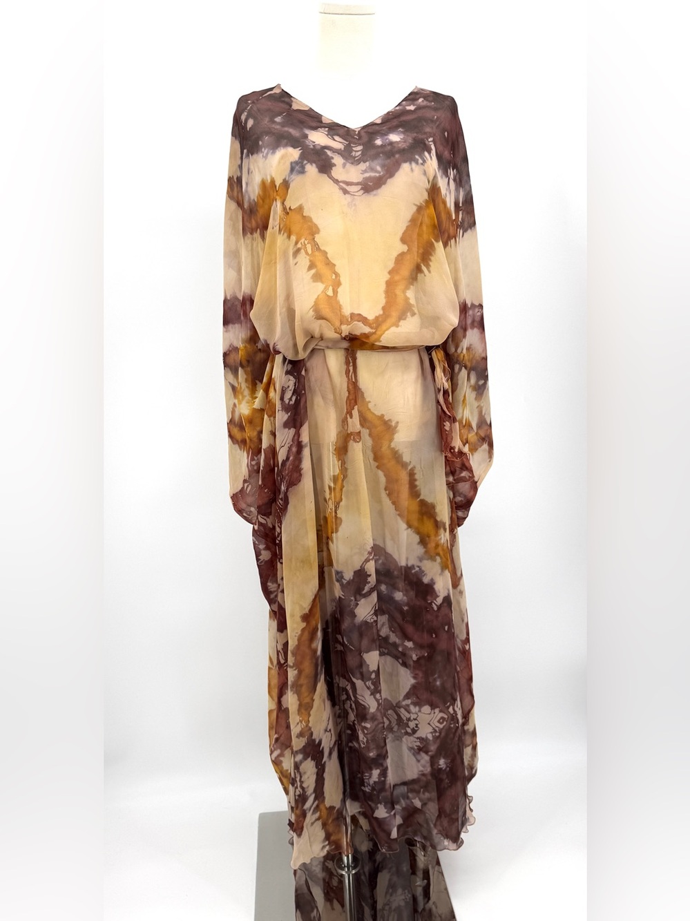 Vintage Hand Dyed Sheer Silk Kaftan Dress Bohemian